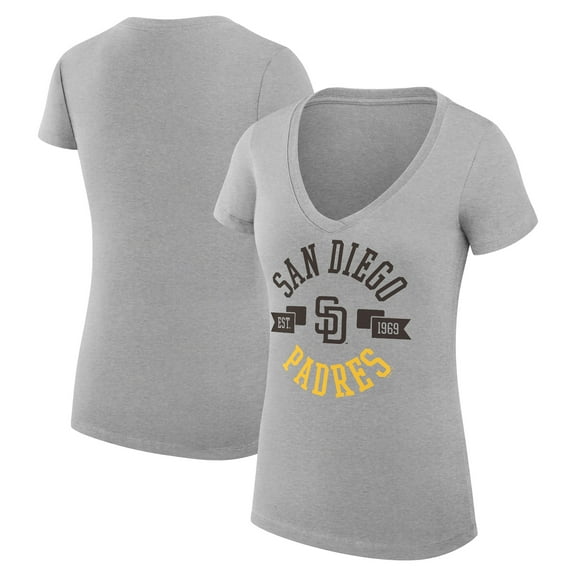 Women's G-III 4Her by Carl Banks Heather Gray San Diego Padres Super-Slim Fit Lightweight City Graphic V-Neck T-Shirt