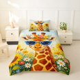 thumbnail image 2 of Castle Fairy Girls Cute Sunglass Giraffe Twin Duvet Cover,Sunflower Wild Floral Sky Twin Bedding,Brown Yellow Blue,Reversible,2pcs,No Comforter,1 Duvet Cover and 1 Pillowcase, 2 of 6