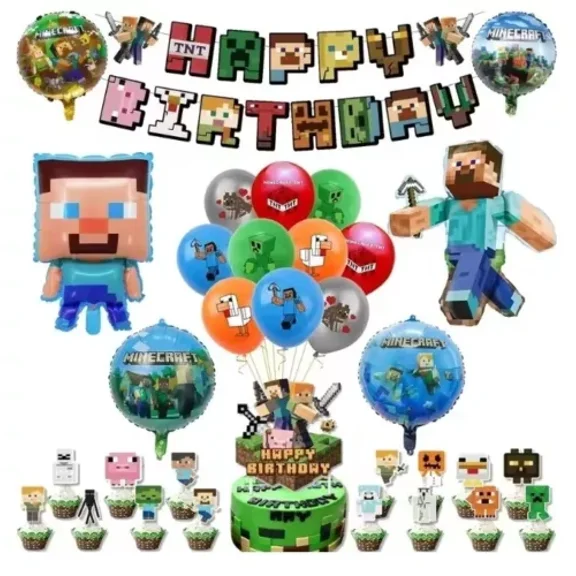 Minecraft Birthday Decoration Cartoon Game Kids Party Supplies Decor