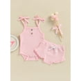 thumbnail image 2 of TSEXIEFOOFU Two Piece Baby Girl’s Clothes Fashion Solid Color Suspender Romper and Tie-up Short Pants, 2 of 9