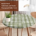 thumbnail image 4 of Sage Green Plaid Round Tablecloth, Fitted Table Cover with Elastic for 36"-44" Round Tables, Modern Art Checkered Farmhouse Table Cloth Outdoor Indoor Dinning Party Waterproof Tablecloths, 4 of 7