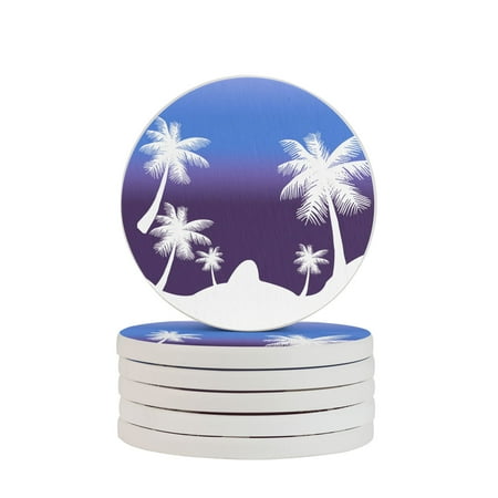 

Circular Drink Coasters Set Palm Tree Beautiful Home Decor Diatomite Heat-Resistant Diatomite Protect Table Countertop