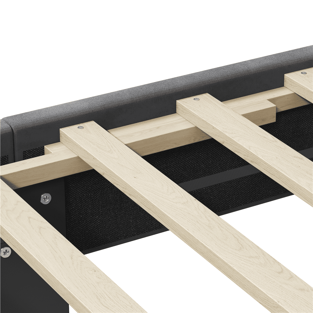 Yaheetech Queen Size Upholstered Bed Frame with Wooden Slat Support, Dark Gray