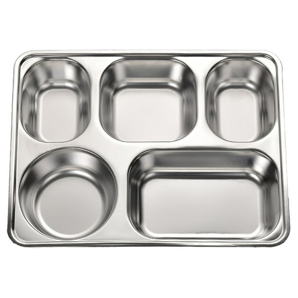 1pc Acero inoxidable 5 compartimentos Bandeja Comida rápida Servir Placa para la escuela de hogar