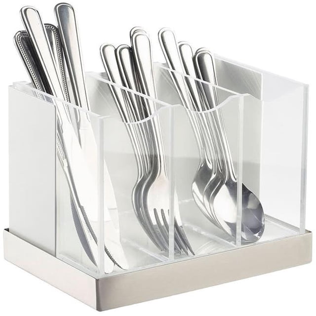 Cal Mil 3015-55 Support à 3 Fentes pour Utencil - Blanc & Acier Inoxydable