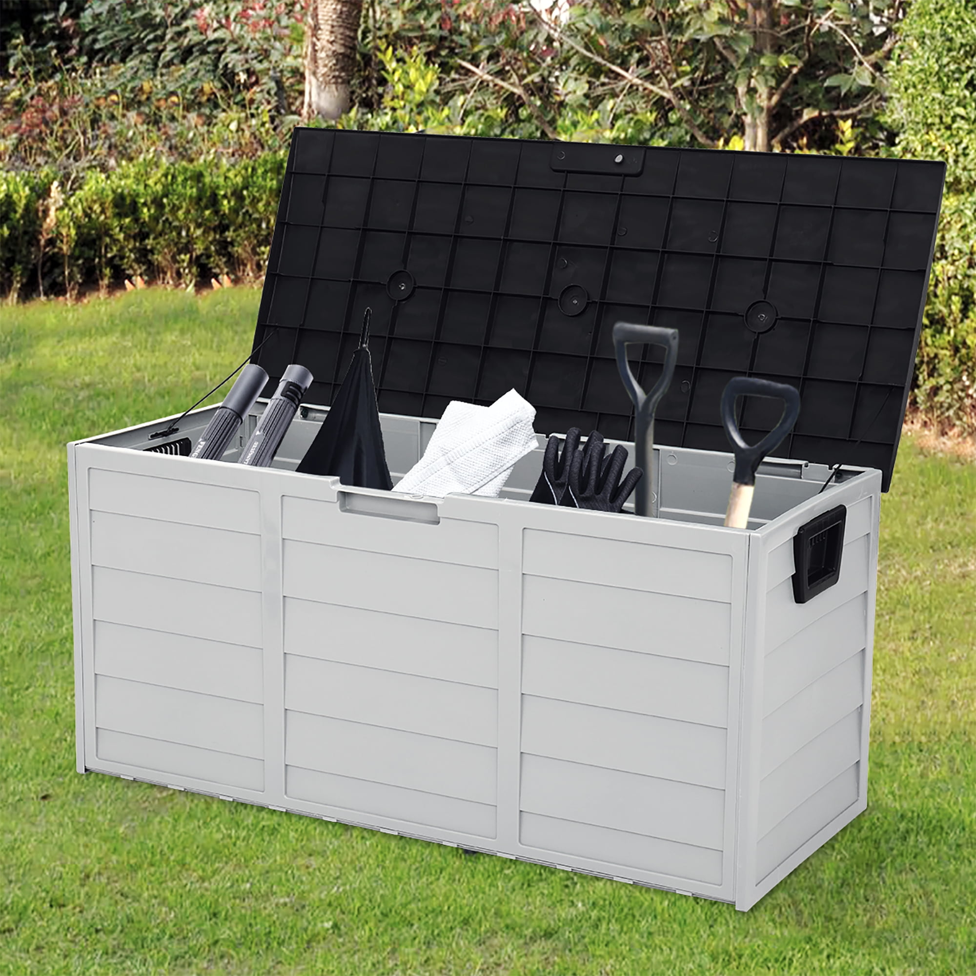 Outdoor Deck Box with Wheels, Large Storage Deck Box for Pool ...