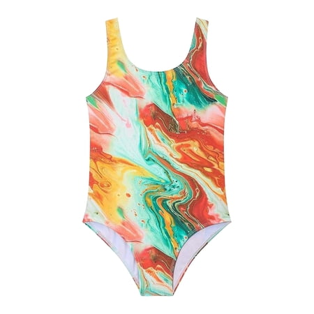 XAOFW Girl s One-Piece Swimsuits Colorful Tie Dye Print Sleeveless Comfort Fit Swimwear For Beach Sports Soft Breathable Bathing Suit