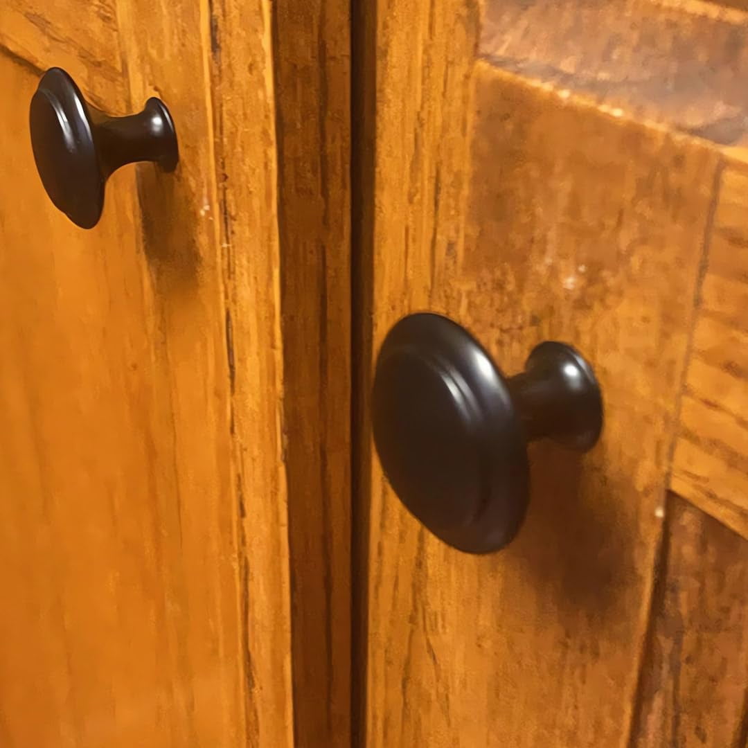 30 Pack Round Kitchen Cabinet Knobs, 1.2" 30mm Flat Black Zinc Round Drawer Knob for Cabinets Dressers,with Screw