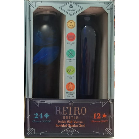 Manna The Retro Bottle 2 pack 20oz Stainless Steel Water - Keeps Liquids Perfectly Hot or Cold with Double Wall Vacuum Insulated Sweat Proof Sport Black Marble, (Best Vacuum Flask For Keeping Liquids Hot)