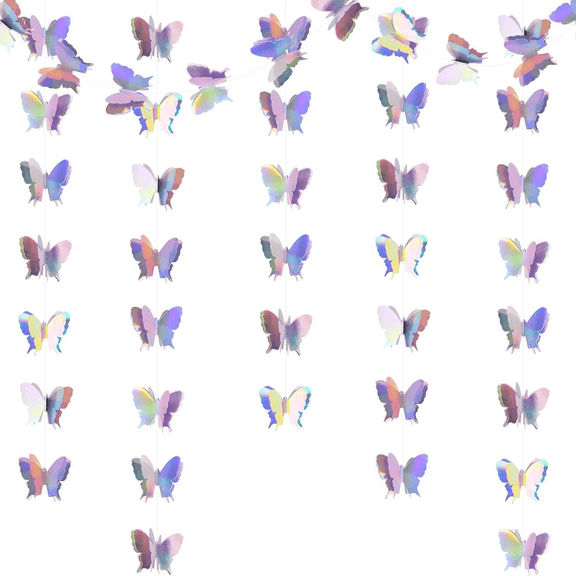 4 Pcs Iridescent Butterfly Garland, 5.1 x 4.7 in / 13 x 12 cm 3D Butterfly Hanging Decorations, Shimmering Foil Paper, for Birthday, Wedding, Bridal Shower, Infant Shower Party