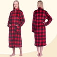 thumbnail image 2 of PAVILIA Womens Zip Up Robe with Pockets, Long Fleece Housecoat for Women, Plush Warm Zipper Robe Bathrobe, Soft Cozy Full Length Lounger House Coat, Buffalo Check Red Black (Small/Medium), 2 of 9