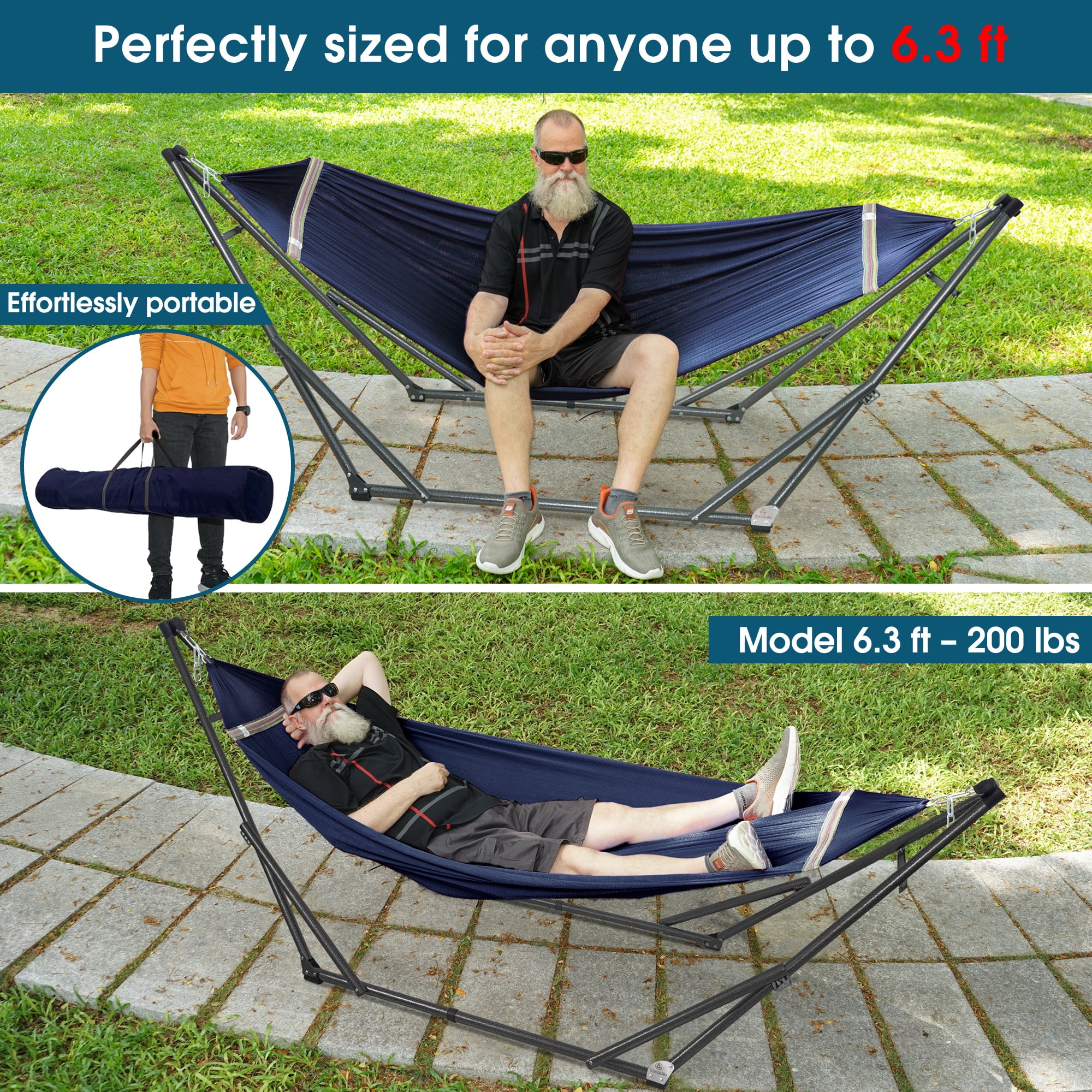Tranquillo Camping Hammock and Stand, Collapsible Camping Hammock and Stand, 600 lbs Capacity Foldable Hammock for 2 Persons, Premium Noiseless No Screws Heavy Duty Multifunctional Stand, Aegean