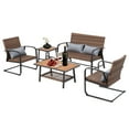 thumbnail image 2 of Olmia 5 Piece Outdoor Wicker Chair Conversation Set Spring Rocking Chair with Cushions,Pillows,Tables,Brown, 2 of 7