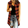 thumbnail image 2 of TGSLY Women's Plaid Long Vest Jacket Lightweight Collared Button Down Open Layering Gilet Dressy Casual Sleeveless Cardigan Coat L, 2 of 6