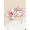 thumbnail image 5 of Bagilaanoe 3Pcs Newborn Baby Girl Shorts Set Short Sleeve Letter Print Romper Tops + Floral Shorts + Headband 3M 6M 12M 18M Infant Casual Summer Clothes, 5 of 8