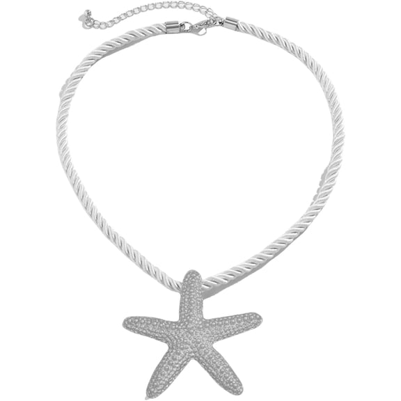 Beach Starfish Pendant Necklace,Ocean Style Beach Party Starfish Alloy Necklace, Summer Bohemian Woven Rope Necklace, Ocean Themed Accessories, Surfer Jewelry Gift (Silver)