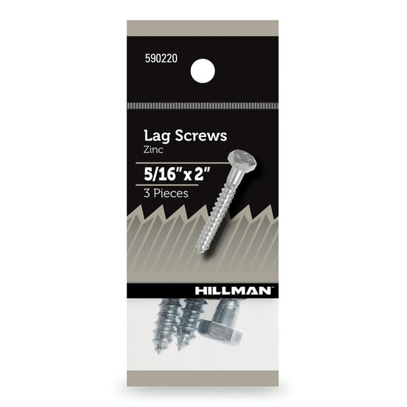 (4 pack) Hillman Lag Screws, 5/16" x 2", Steel, Zinc, Interior Screws, Hex Drive, Silver, 3 pack