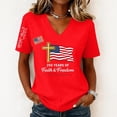 thumbnail image 3 of Textilo Womens Patriotic T Shirts Short Sleeve V Neck Shirt American Flag Design T-Shirts 250 Years Of Freedom Cross Patriotic Tops,Red S, 3 of 4