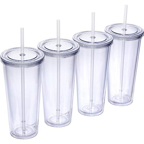 Zephyr Goods 24 oz Double Wall Plastic Tumblers with Lids and Straws