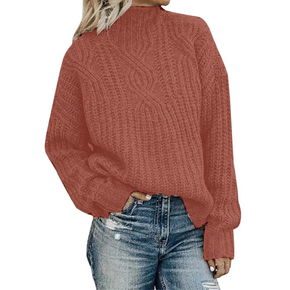 Baqcunre Sweaters For Women Turtleneck Knit Closing Sleeve Suitable For Daily Commute Wear Lohas Time Pullover Sweater Hoodies For Women Fall Outfits For Women 2023 Red L