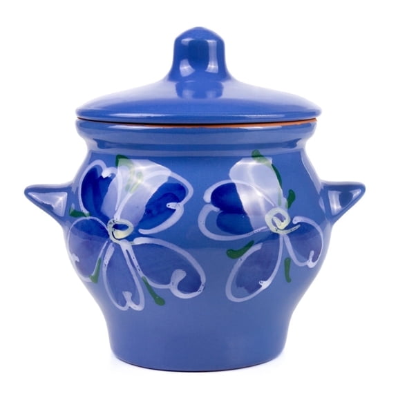 Clay Cooking Pot with Lid Handmade Borisov Stewing Stoneware Ramekin (blue) 22 fl oz Clay Cookware