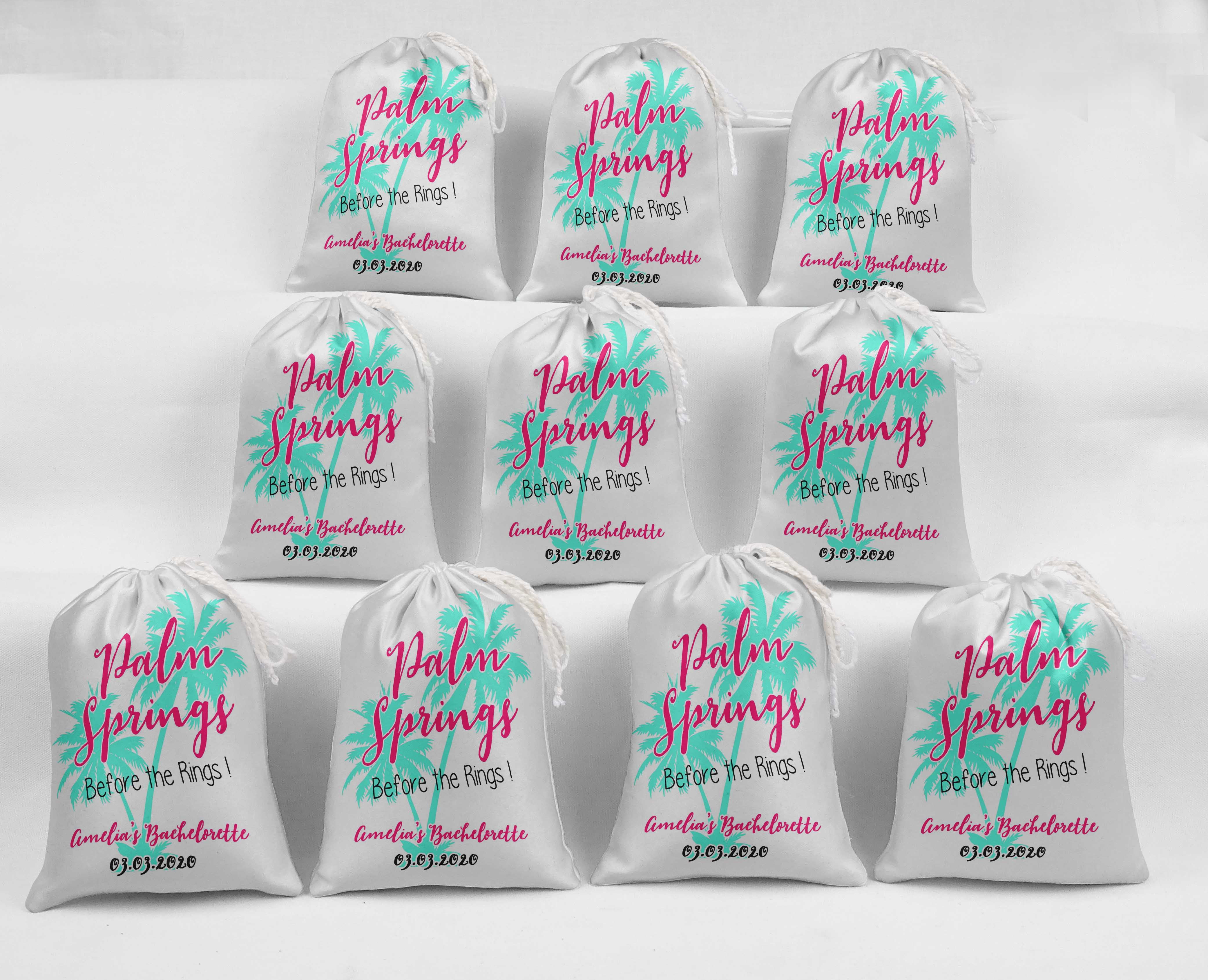 Darling Souvenir White Palm Springs Bachelorette Custom Party Supplies&nbsp;Drawstring Pouches&nbsp;Favor Bags 15 Pieces