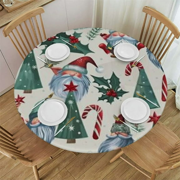 BANET Christmas Gnomes Table Cloth Round Reusable Tablecloth Waterproof Outdoor Tablecloth Table Cover for Kitchen Party Picnic Dining Decor 31"-35