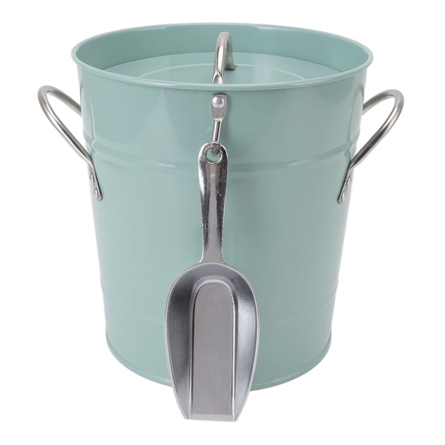 Round Ice Bucket, Ice Bucket Handle Design Galvanized Sheet Lightweight Blue with Lid and Ice Shovel for Wine for Restaurant
