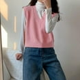thumbnail image 2 of Women V-Neck Knit Sweater Vest Solid Color Style Sleeveless Crop Knit Vest, 2 of 4