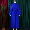 thumbnail image 3 of AURA Plus Size Women Winter Half High Collar Long Sleeve Waist Belt Swing Midi Dress Elegant Slim Fit Gown, 3 of 10