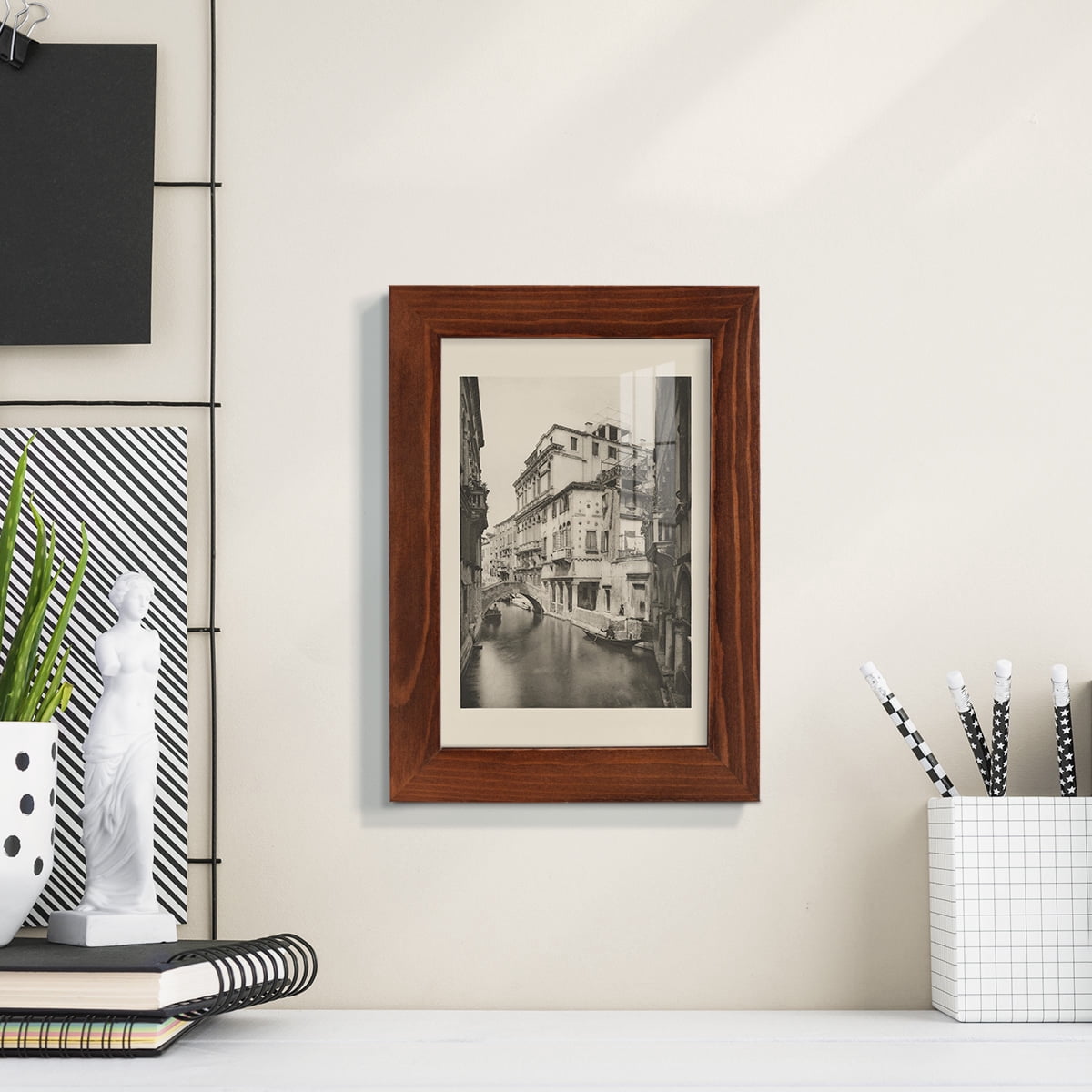 Vintage Views of Venice VI - Framed Print w/glass - Chestnut