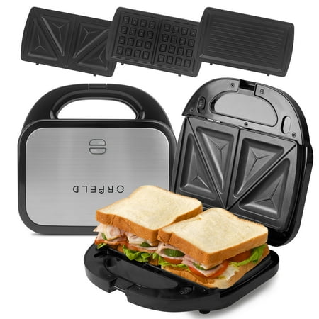 ORFELD Sandwich Maker, Panini Press Grill, 3 in 1 Waffle Maker Detachable Non-Stick Black
