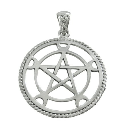 Silvertone Crescent Moon Pentacle Pendant Wicca Pagan