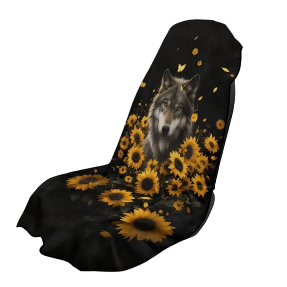 Xixirimido Gym Car Seat Cover Towel Sweatproof Protector for Post-Workout Large Universal Front Seat Mat Non-Slip for Cars, Trucks, SUVs, Wolf Sunflower Black, 2 Pack