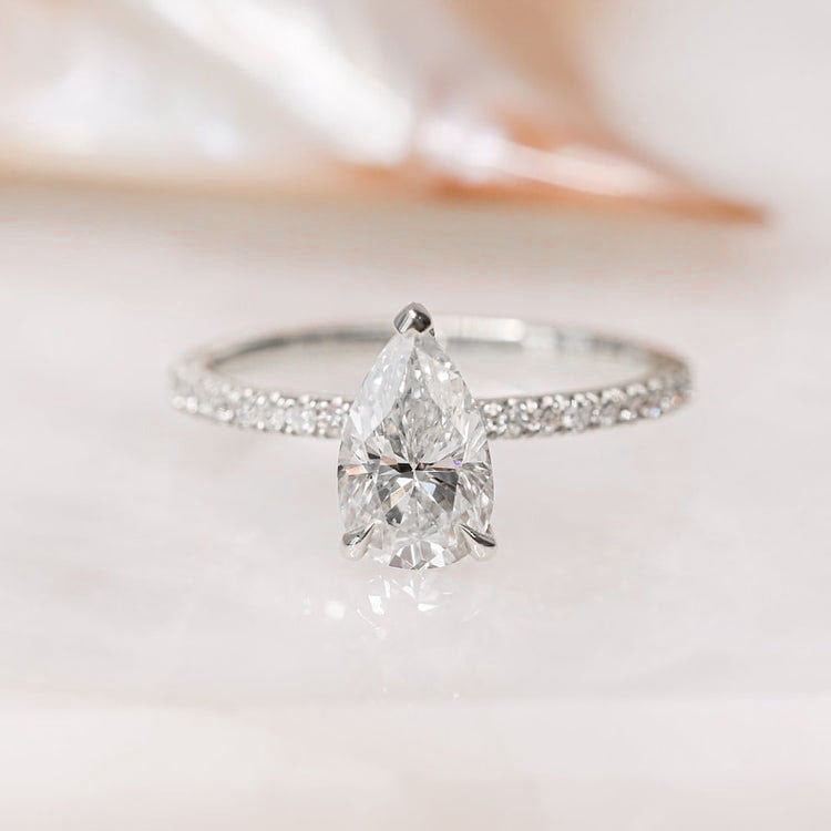 solitaire jewels 1.35 Pear Moissanite Hidden Halo Engagement Ring For Women, 10K White Gold