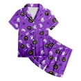 thumbnail image 4 of Caqnni Halloween Pajamas Set for Girl Short Sleeve Button Down Shirts and Pajama Shorts Sets Silk Satin Soft Sleepwear Outfits Halloween Home Short Sleeve Shorts Pajama Set (4-5 Years,Dark Purple), 4 of 5
