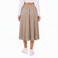 thumbnail image 3 of Women's Knit A-Line Midi Skirt with Side Pockets Elastic High Waist Loose Fit Casual Skirt for Work Daily Wear, 3 of 7
