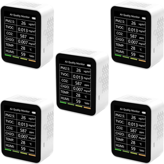 Detector de Temperatura del Aire SmartClimWhite 5Pzas LCD Blanco Temp 0°C a 60°C Humedad 0 a 99%RH Bluetooth Wi-Fi 1 Batería