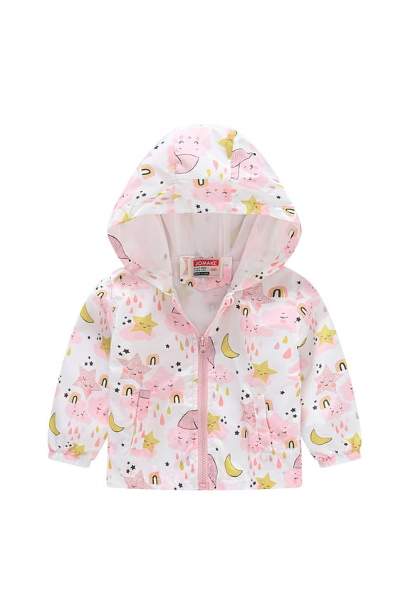 Toddler Boys Rain Jackets Girls Casual Jackets Printing Cartoon Hooded Outerwear Zipper Coats Long Sleeve Windproof Coats Raincoat Windbreakers For Kids,Size 18-24 Months