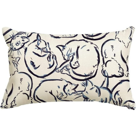 

Chinoiserie Ink and Wash Cat Bule Throw Pillow Cover 16x16 Cushion Case Outdoor Decoration for Sofa Couch Farmhouse