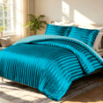 thumbnail image 3 of Whale Flotilla Luxury 3-Piece Queen Satin Stripe Reversible Soft Comforter Set, Turquoise, 3 of 9