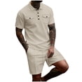 thumbnail image 6 of Yaoyar Mens Waffle Button Down Shirts Set Casual Short Sleeve Plaid Contrast Dress Shirt with Pocket Summer Beach Vacation Shirt, 6 of 8