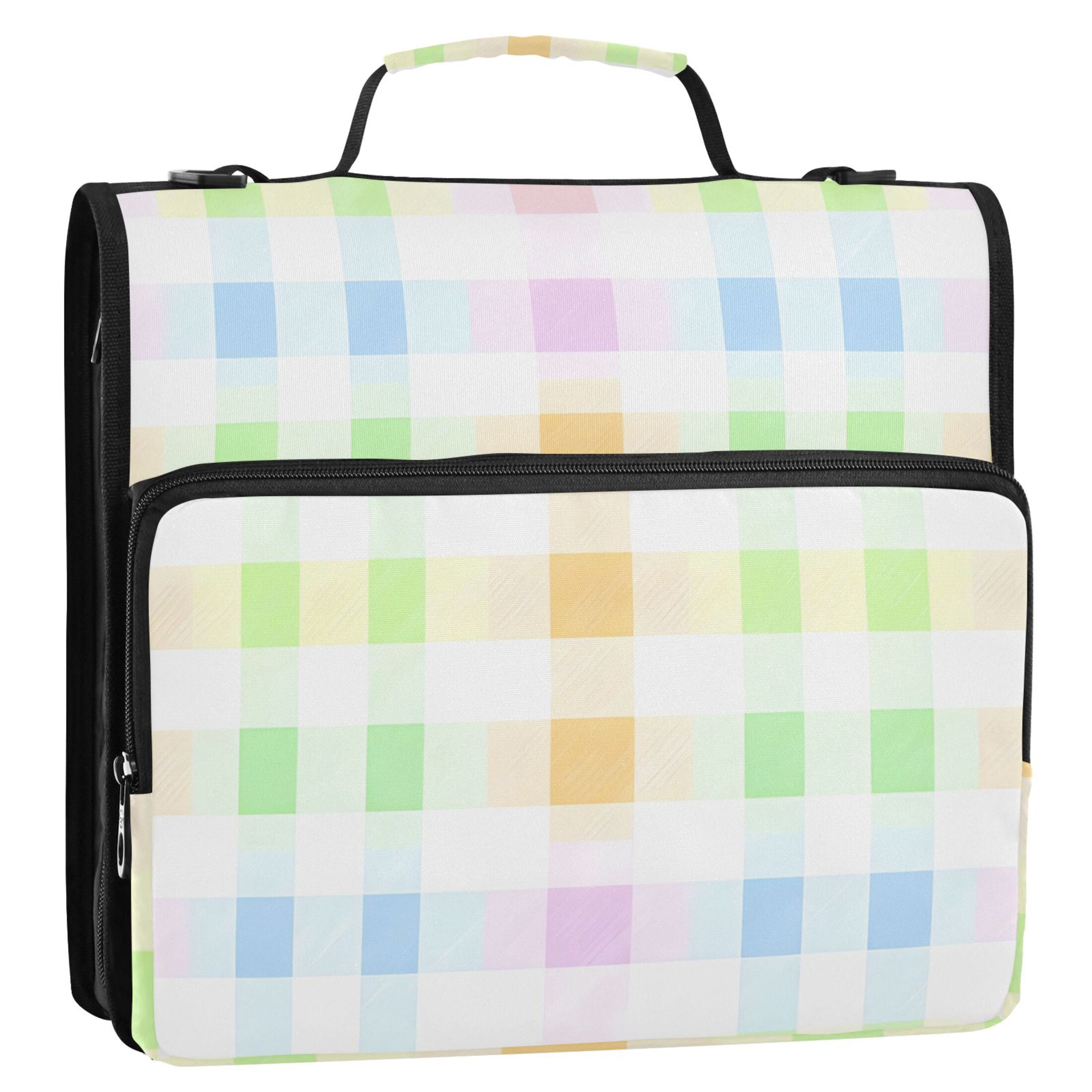 ALAZA Zipper Binder Pastel Checkered 3 Ring Trapper Keeper File Folder Organizer Bag