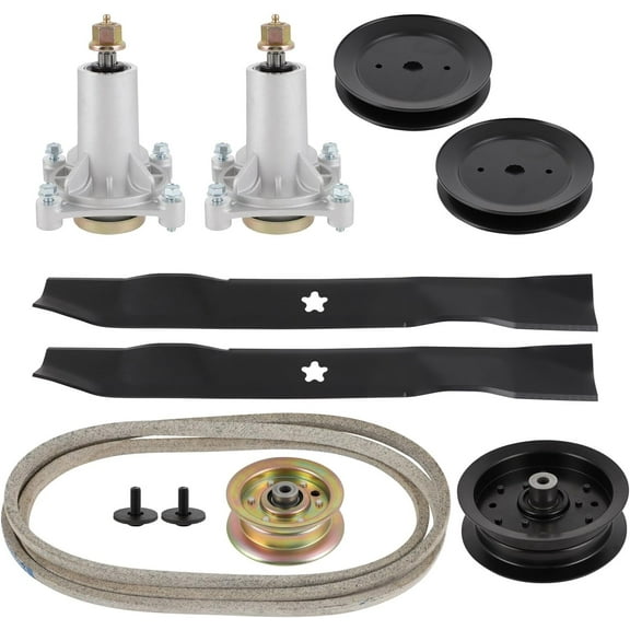 SCITOO Deck Rebuild Kit 42 Lawn Mower Deck Parts Rebuild Kit Fit for Poulan Pro PP19A42 PB185A42 PB195H42LT PB20H42YT 1 Belt 2 Spindle Assembly 2 Mower Pulleys 2 Mower Blades 2 Idler Pulleys
