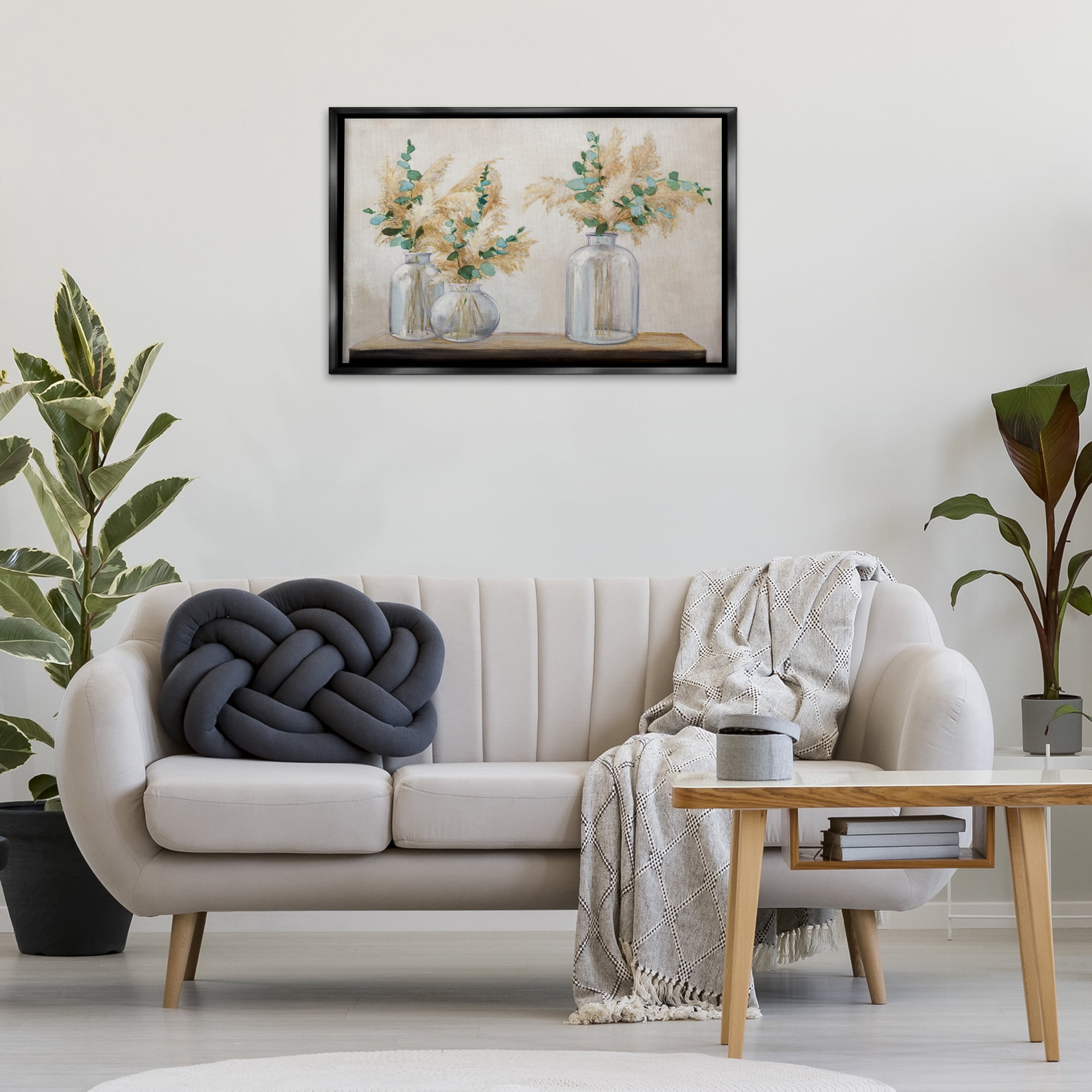 Stupell Industries Pampas & Eucalyptus Botanical & Floral Painting Black Floater Framed Art Print Wall Art, 31 x 21