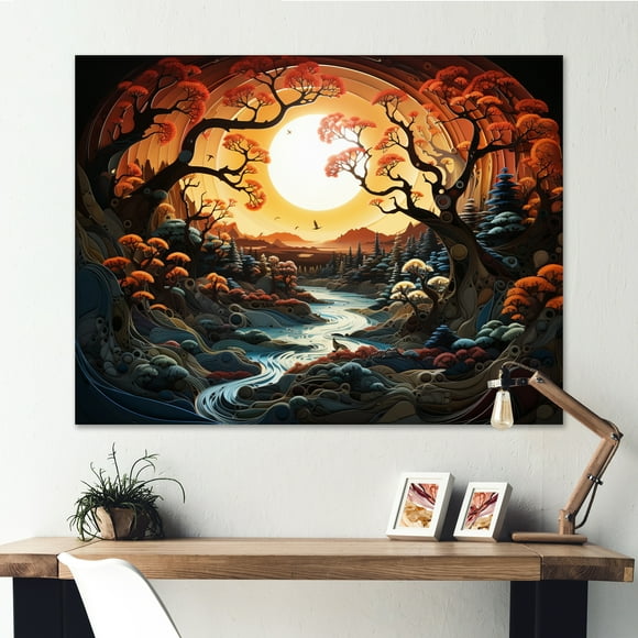 Designart Sunrisesunset Wall art decor, Sunrisesunset Wall Art, Sunrise magic Renewal Papercut , Extra large Traditional Canvas wall art, 40x30 inches