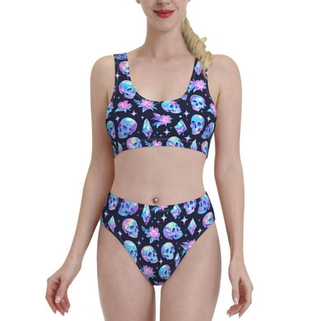 Bikini Sets For Women  Star Skull Flower Crystal High Waisted Bikini Sets Bathing Suit 2-Piece Drawstring Swimsuit