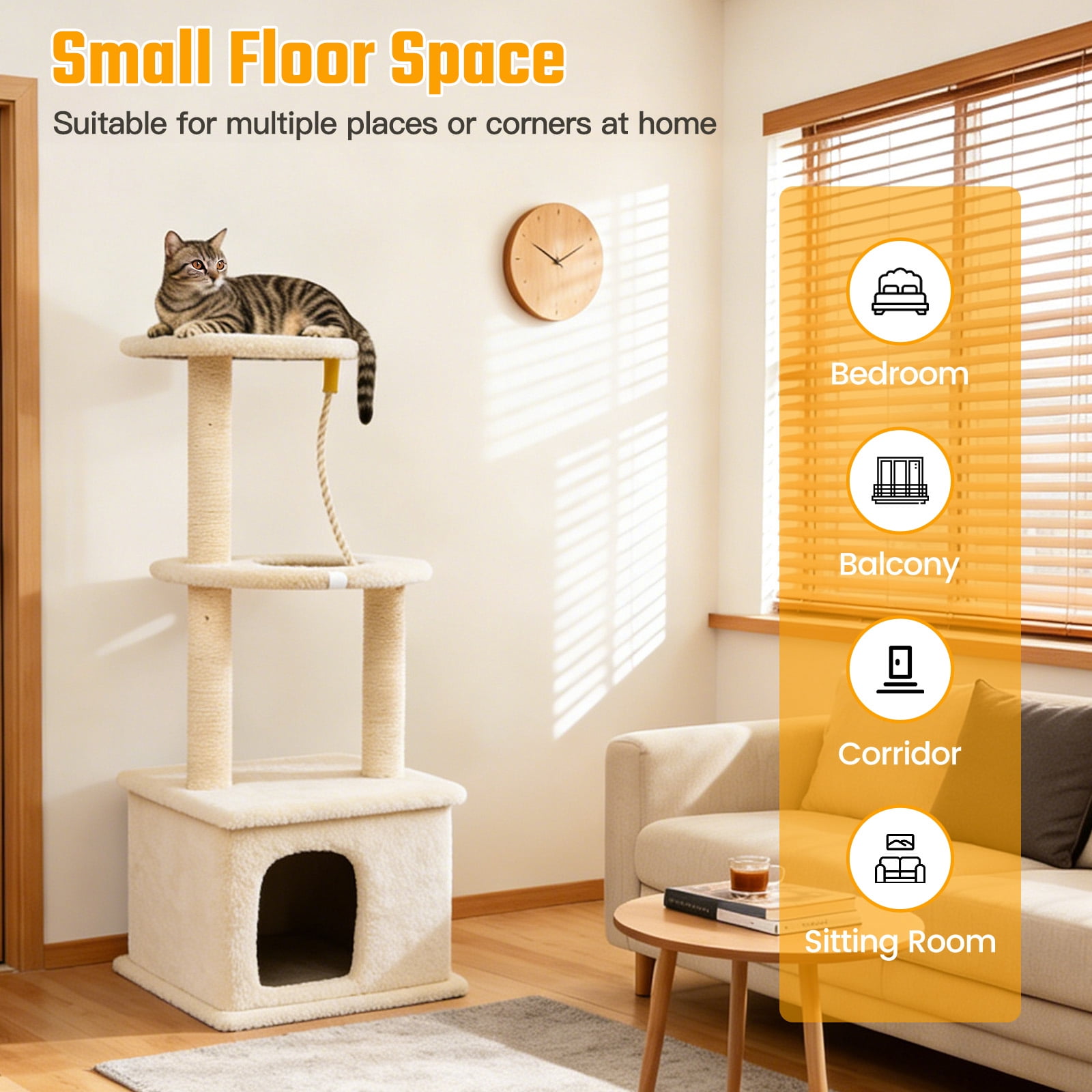 Cat Tree with Condo and Sisal Post, Multi-Level Cat Tower with Top Perchs, Cratching Post for Indoor Cats, Beige