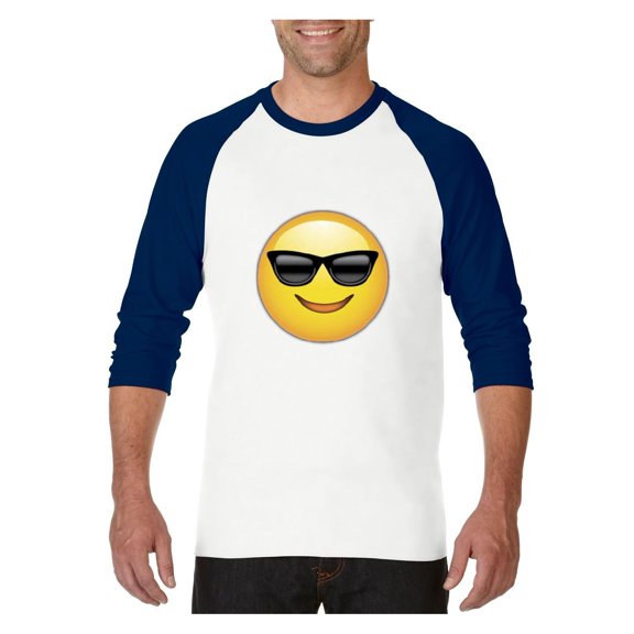 MmF - Mens Raglan Sleeve Baseball T-Shirts, up to Size 3XL - Emoji with Sunglasses