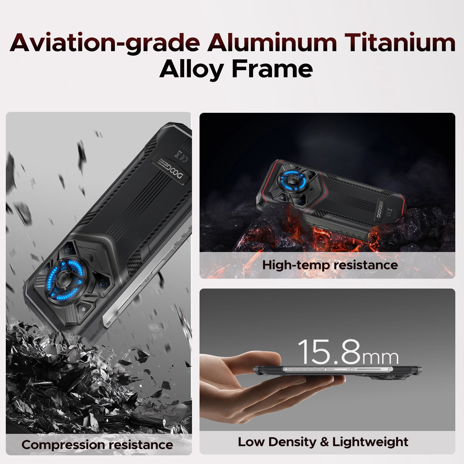 DOOGEE Blade 20 Play 5G Rugged Phone, Dimensity 7050 Octa Core, 32GB+256GB,Android 15 10300mAh Rugged Smartphone with 125dB Speakers,6.6" HD + LED Light Effect,50MP+20MP+16MP,Face ID/NFC/WIFI6/OTG